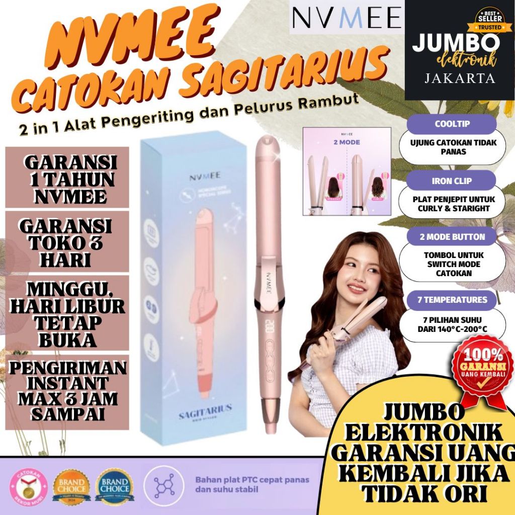 SAGITARIUS NVMEE Alat Pengeriting dan Pelurus Rambut 2in1 LED Touch Sagitarius Catokan Rambut