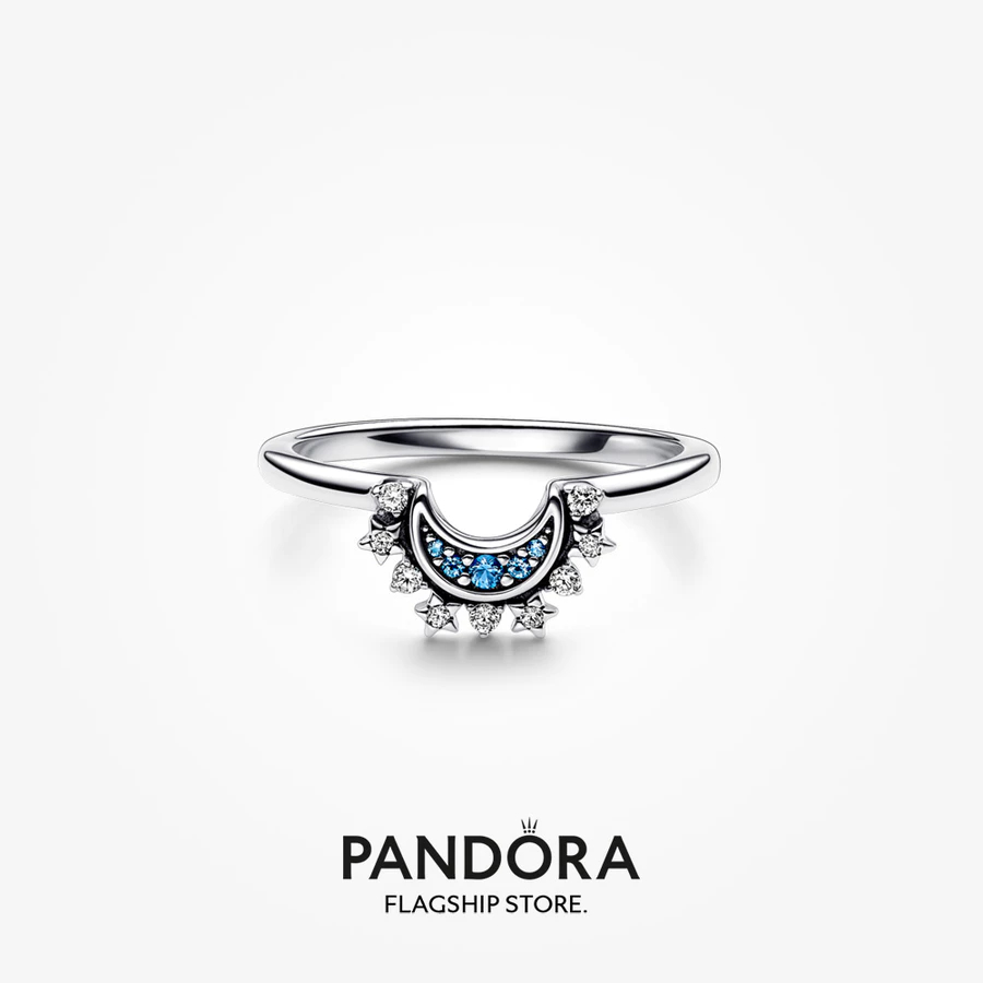 Pandora Authentic Ring Collection Celestial Blue Sparkling Moon Pink Sparkling Crown Solitaire Black