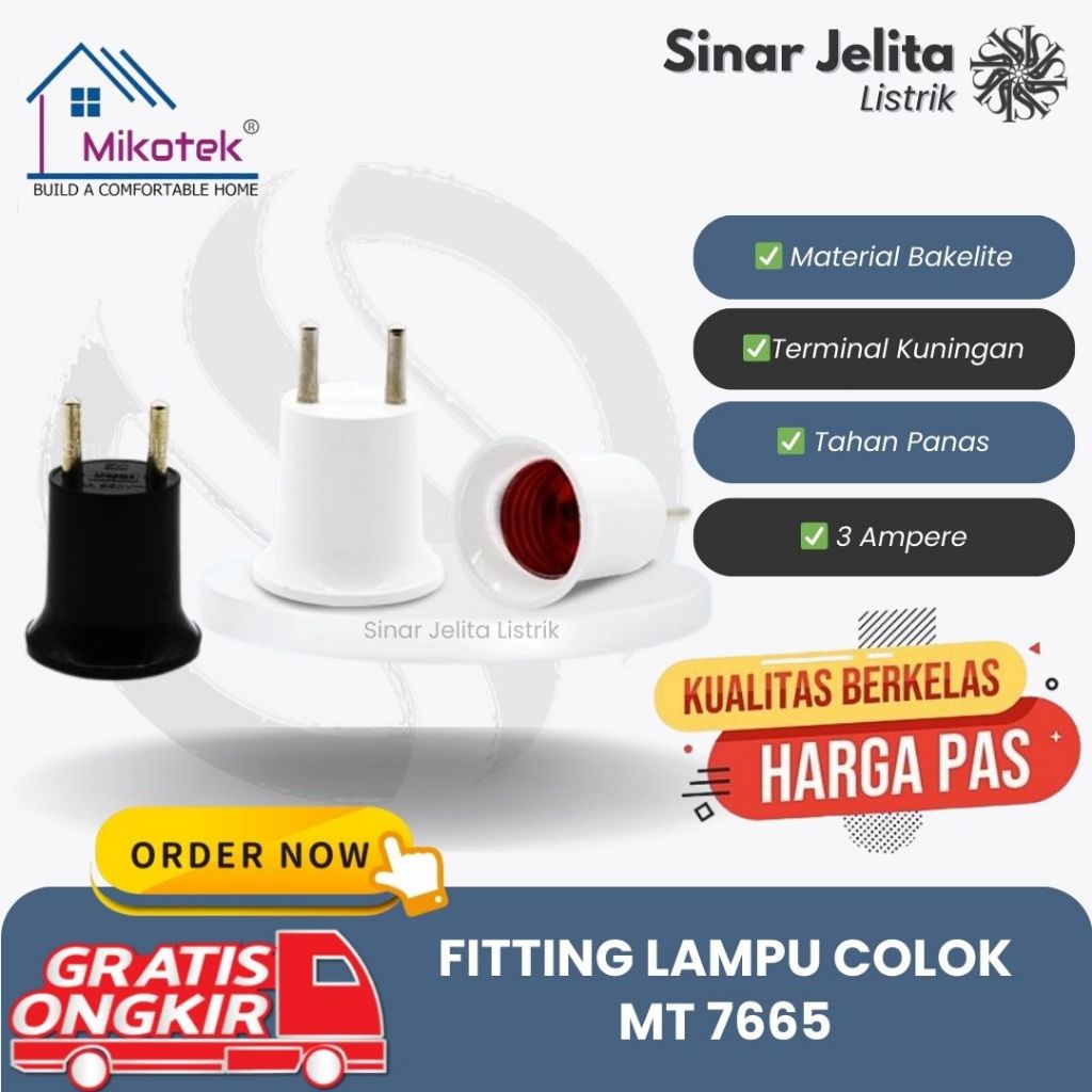 MIKOTEK Fitting Lampu Colokan E27 MT-7665/ Fitting Colok Lurus