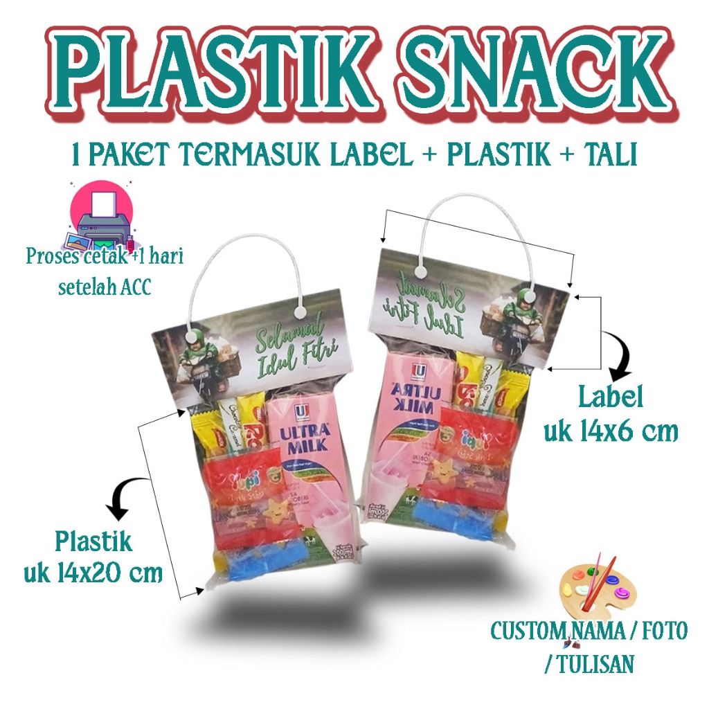 Plastik Snack CUSTOM NAMA/FOTO/TULISAN (14x20) || Tas Snack Plastik | Tas Hampers Mini Hari Raya idu