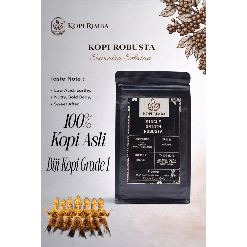 Kopi Rimba - Bubuk Kopi Robusta Sumatra Selatan - 100% Kopi Asli Grade 1