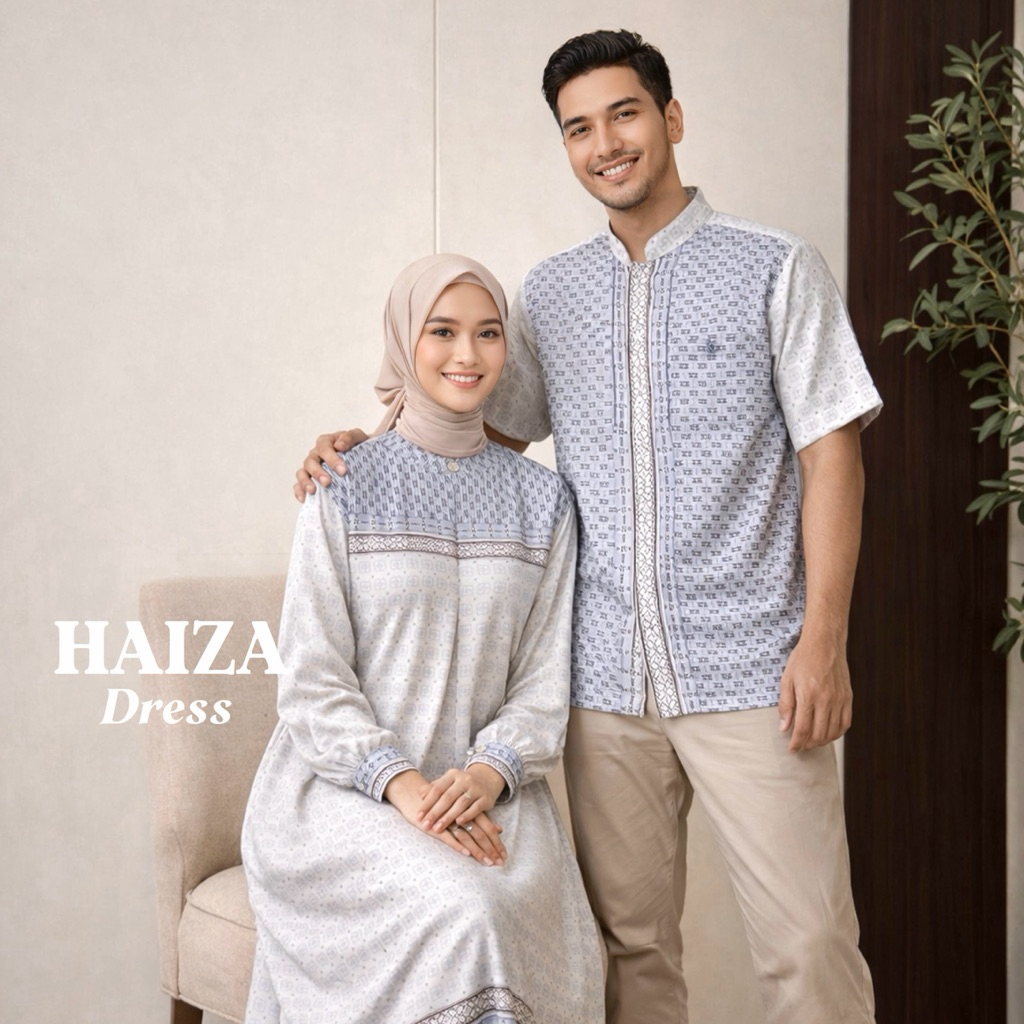 RH COL - Haiza Dress Koko Bahan Paris Silky Kerah Shanghai Lengan Karet Gamis Wanita Dewasa Nyaman S
