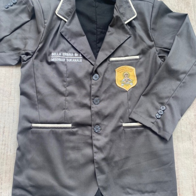 Jas Almet FREE BORDIR Custom Bahan Drill Premium untuk TK SD SMP SMA SMK Ponpes Pondok Pesantren San