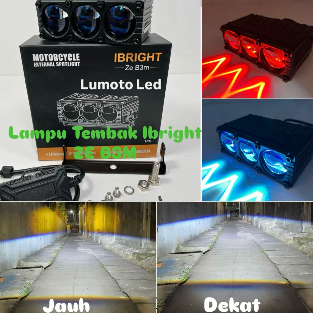 Lampu Utama Ibright ZE B3M - Lampu Tembak Biled 3 Mata Blue Lens