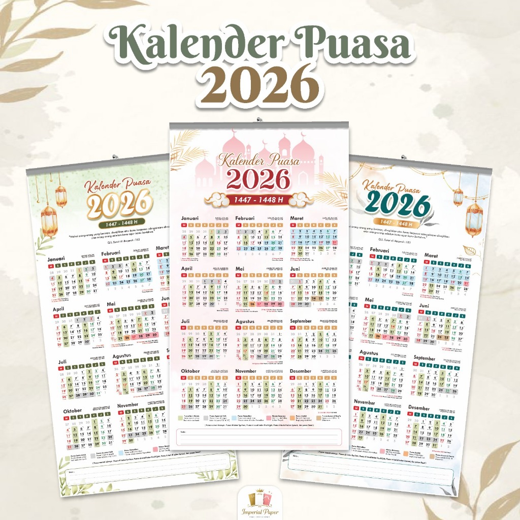 Kalender Puasa 2026 Lengkap Dengan Puasa Sunnah Finishing Klep Seng Ready Stock Imperial Paper