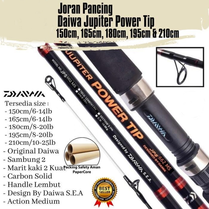 Daiwa Sportindo - Joran Pancing Jupiter Power Tip 150Cm - 210Cm (Original) Carbon Solid - Toms