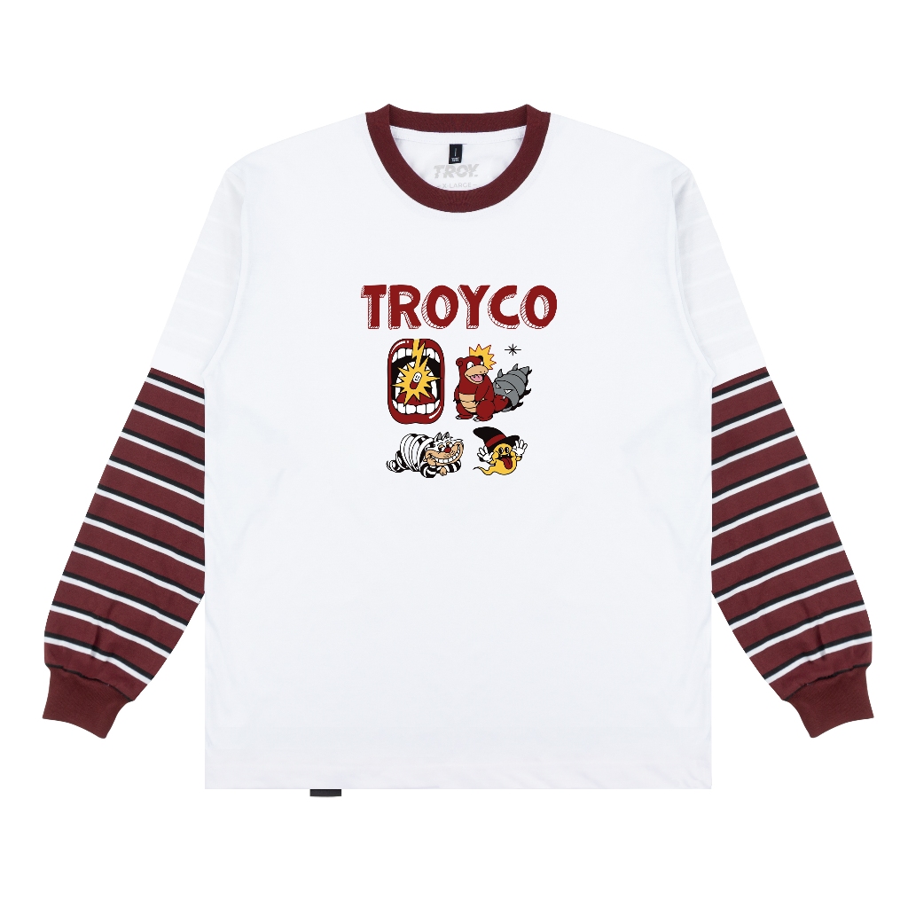 Troy Company Double Sleeve Longsleeve Tshirt White Maroon Yukujuri - Kaos Putih Maroon Lengan Panjang DSD 3513