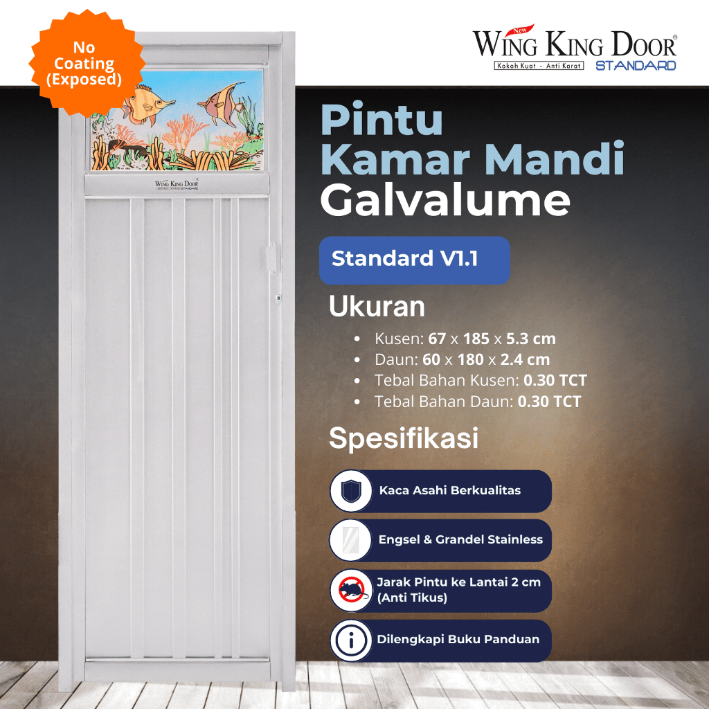 WING KING DOOR Standard V1.1 - Pintu Kamar Mandi Galvalume - Anti Rayap