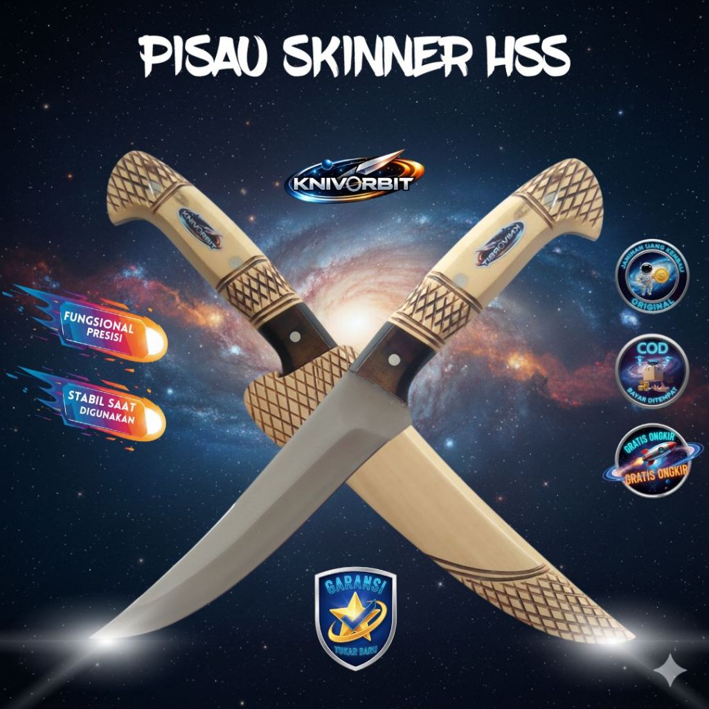 Pisau Skinner Baja HSS Sarung Kayu Kopi di Ukir