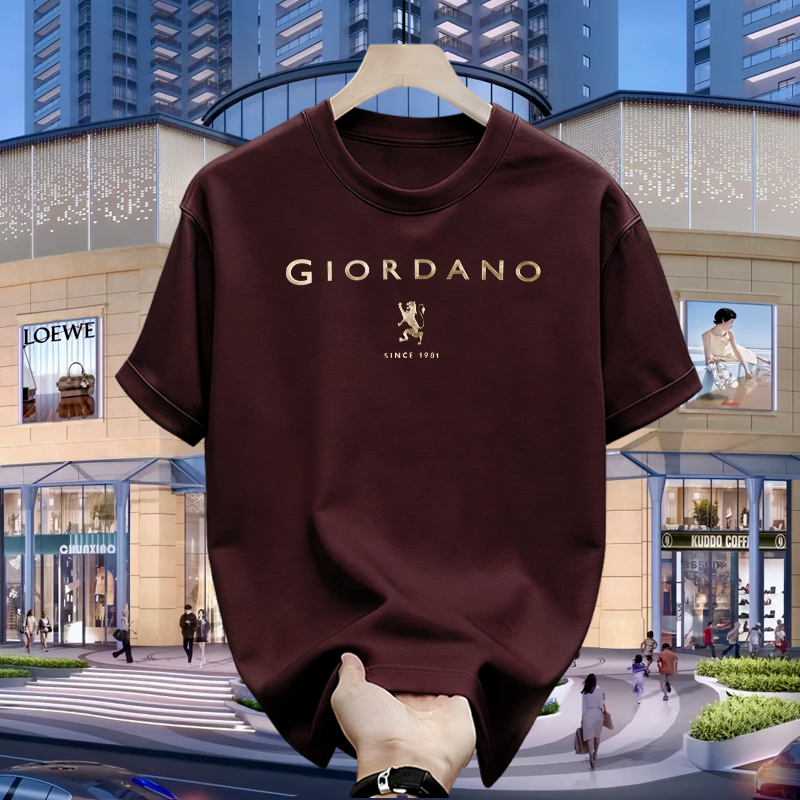 100% Original –GIORDANO  T-Shirt Pria Wanita | Katun Premium Tebal Adem | Kaos Unisex Cream