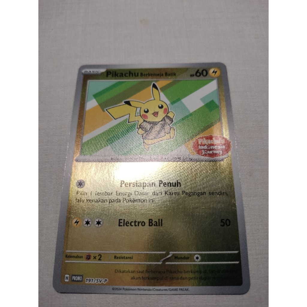 Pikachu berkemeja batik promo card pikachu Indonesia journey holo kartu indo