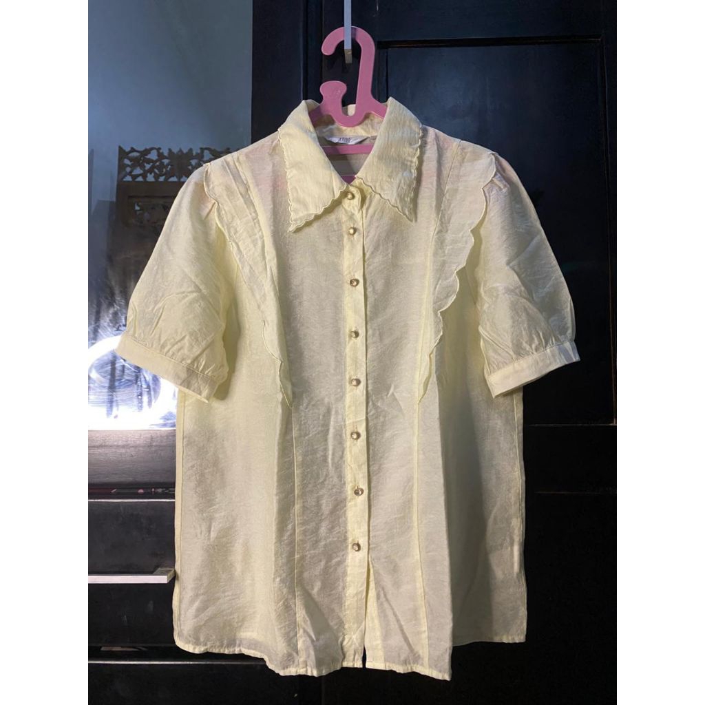 PL Atasan Kemeja Blouse Lengan Pendek Balon