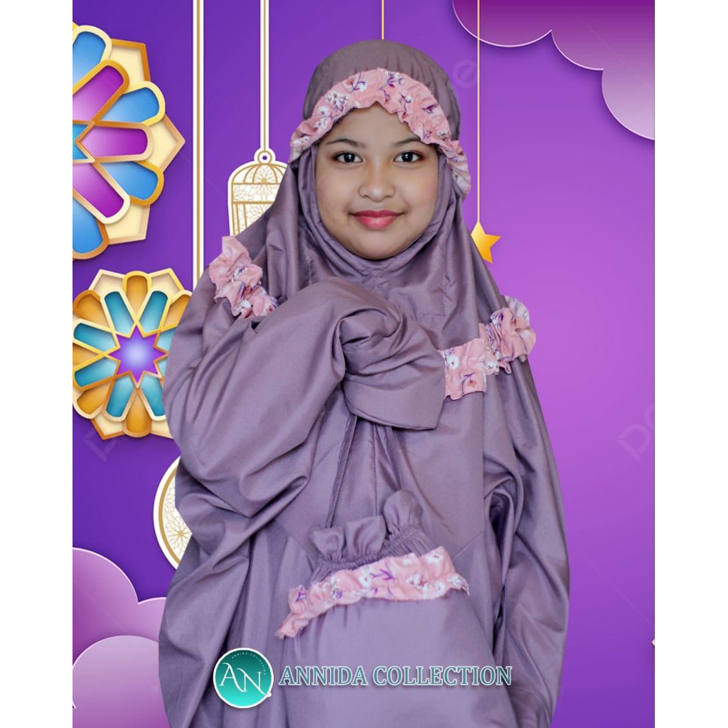 Mukena Terusan Khusus  Anak lavender TK SD Remaja Mukena Santri | annida