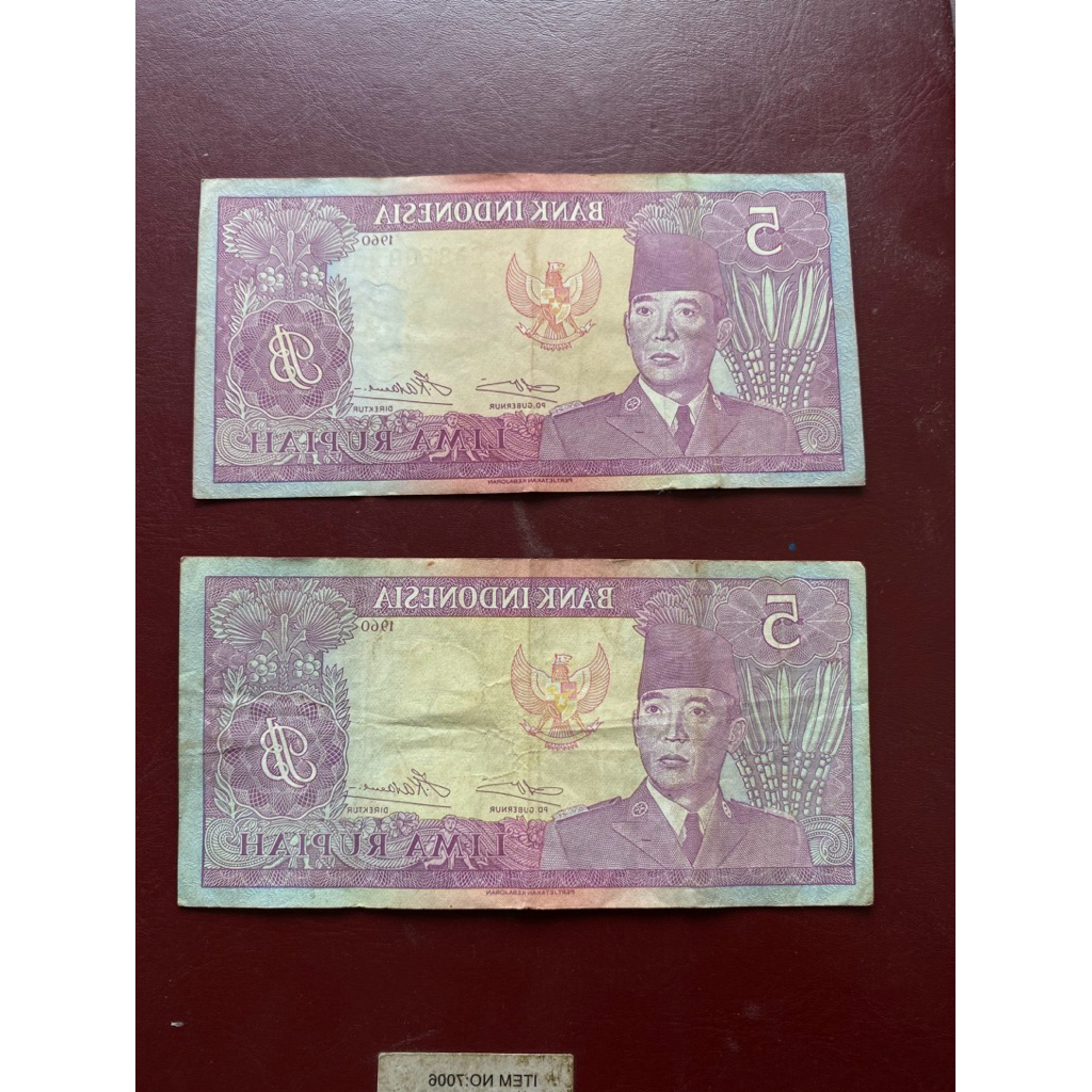 uang kuno kertas 5 rupiah seri soekarno tahun 1960