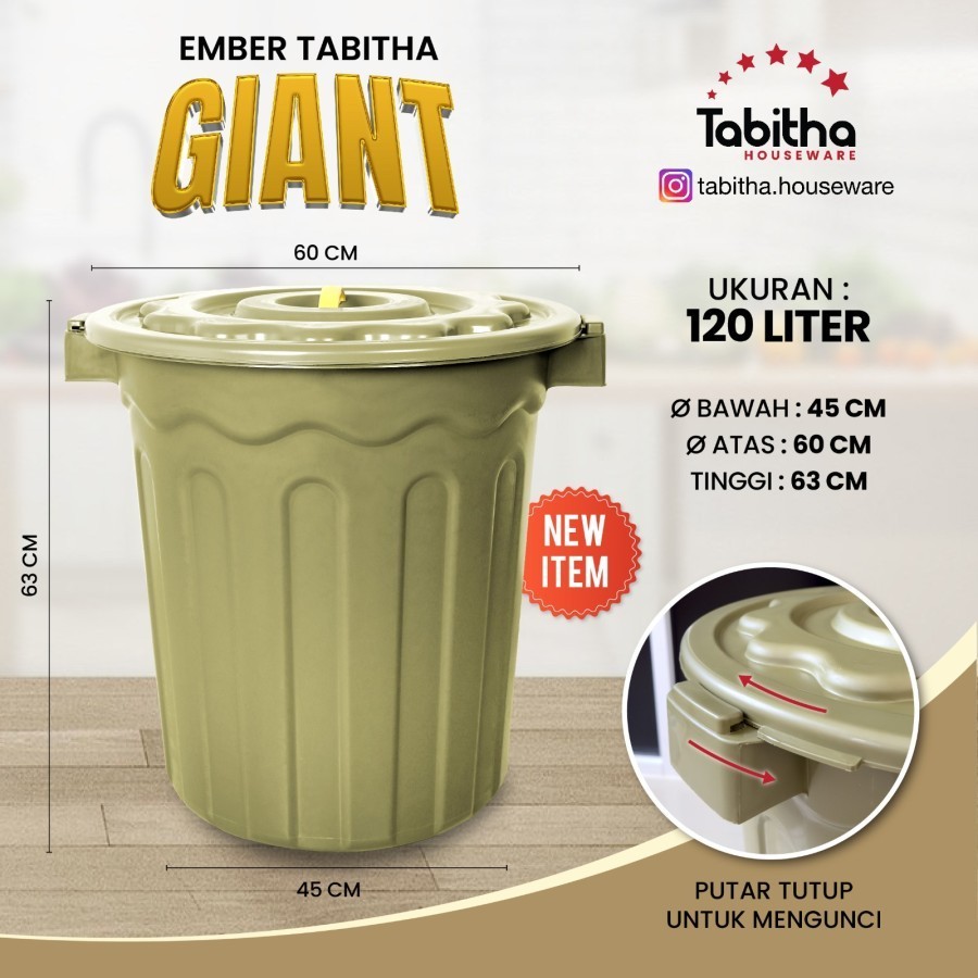 Ember 120 Liter TABITHA Dengan Tutup Ember JUMBO BESAR Ember Air Kamar Mandi Plastik Anti Pecah