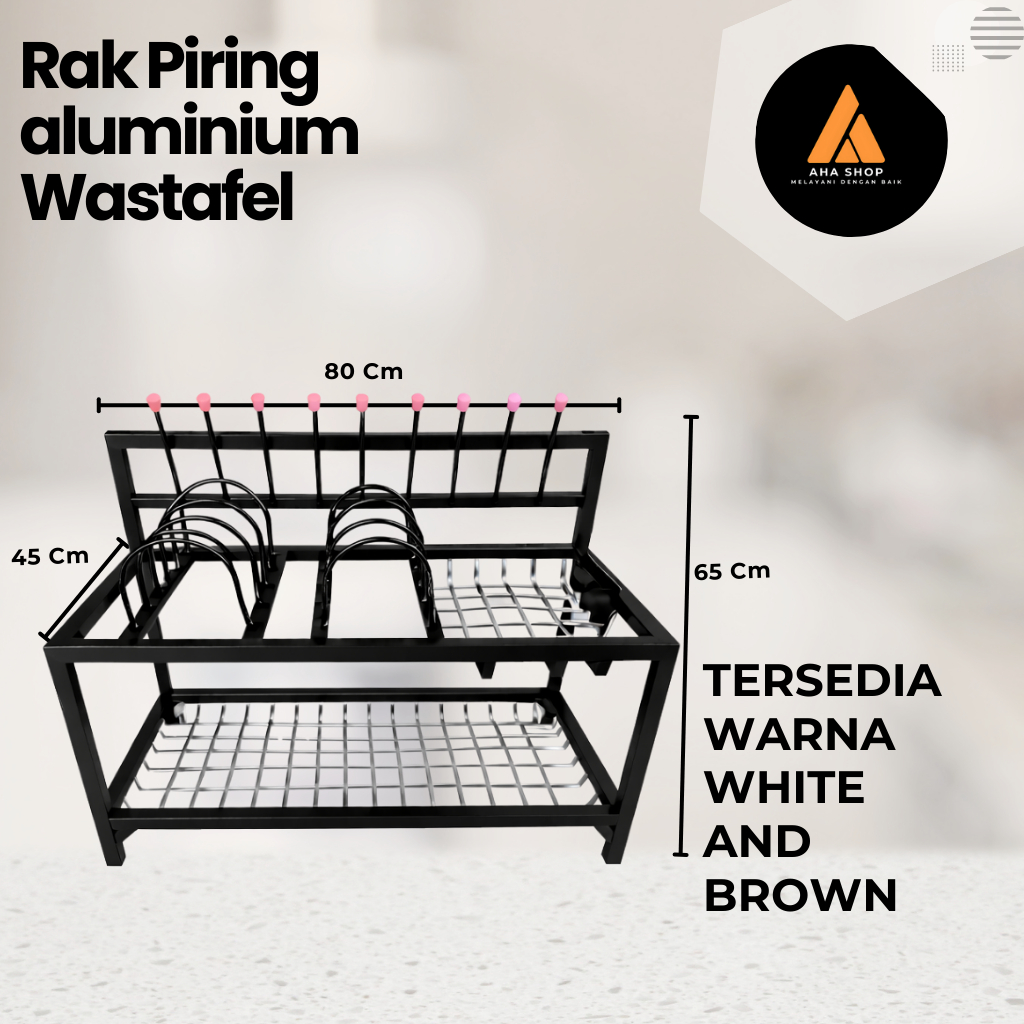 Rak Piring aluminium Wastafel penyimpanan peralatan makan Anti Karat warna coklat