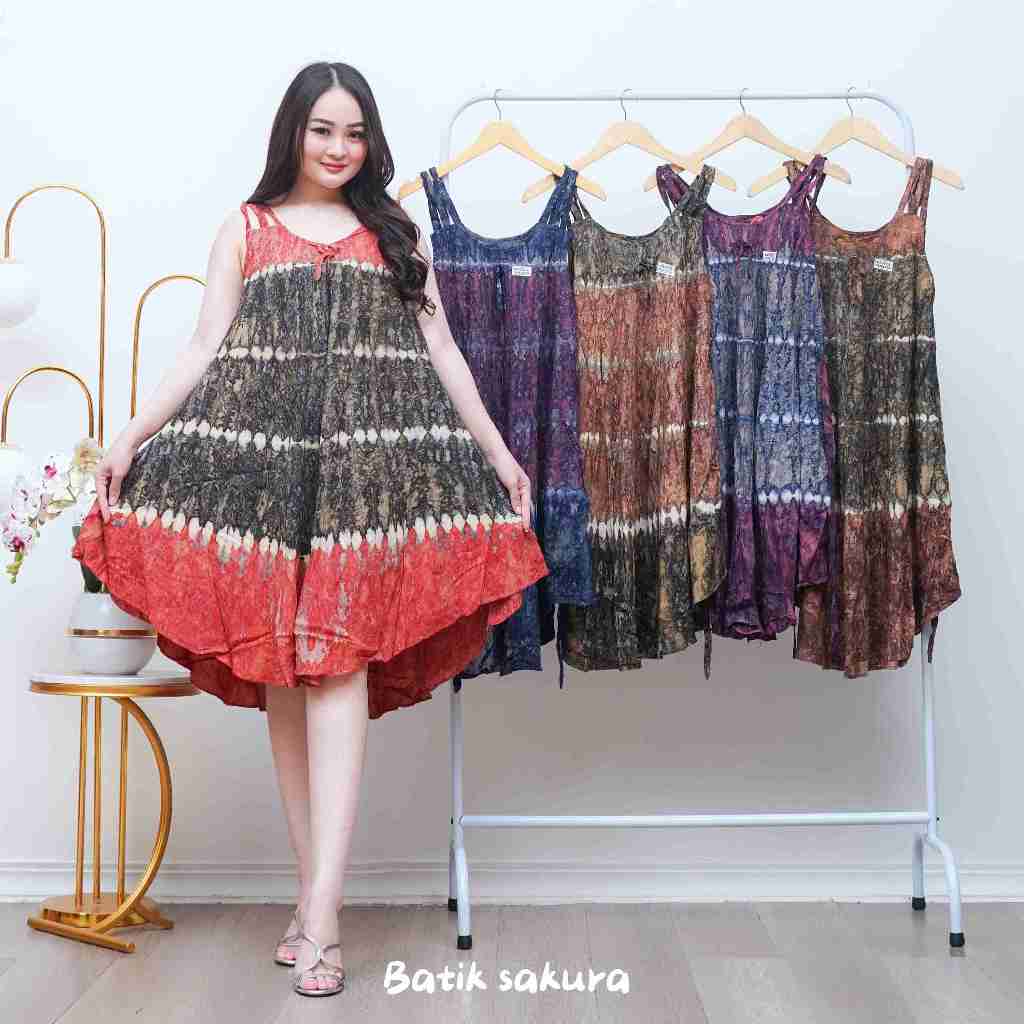 Daster Yukensi Lisa Motif Jumputan Batik Sakura Pekalongan Home Dress Rayon Piyama Lingeri Wanita