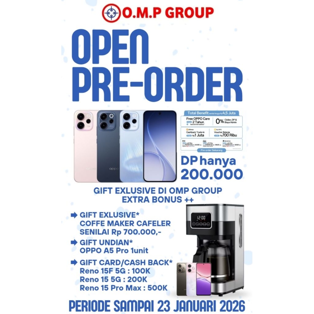PRE-ORDER OPPO RENO 15 SERIES FREE GIFT EXLUSIVE NEW GARANSI RESMI INTERNASIONAL