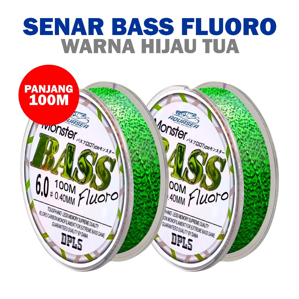 SENAR BAJA Tali Pancing Bass FLUOROCARBON 100M Warna Hijau Tua Senar Pancing