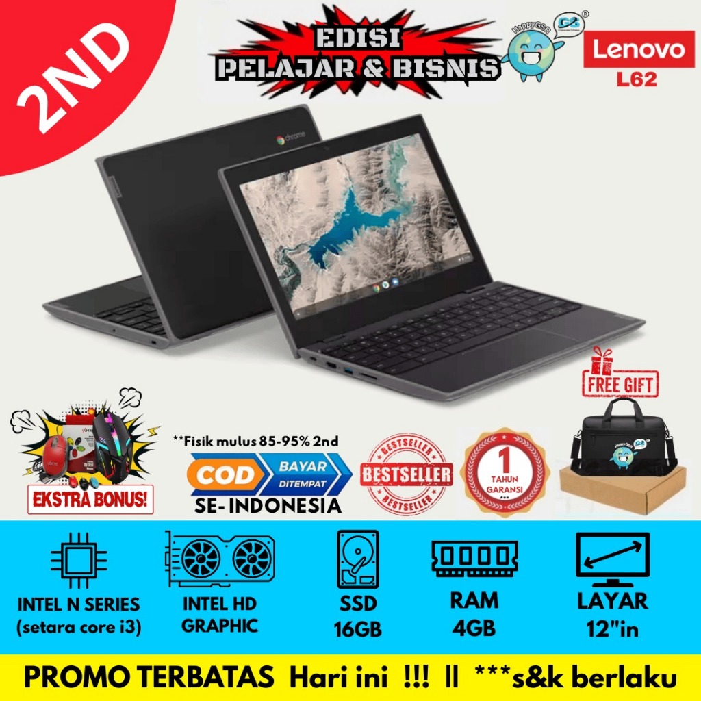 Lenovo Chromebook 100E G2 Intel N4020 RAM 4GB eMMC 32GB Original Bergaransi