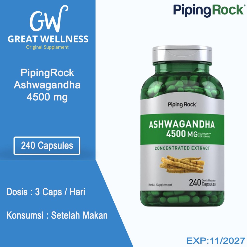 (DIJAMIN ORIGINAL) Piping Rock Ashwagandha Besar 4500 mg 240 Capsules Stress Relief Cemas