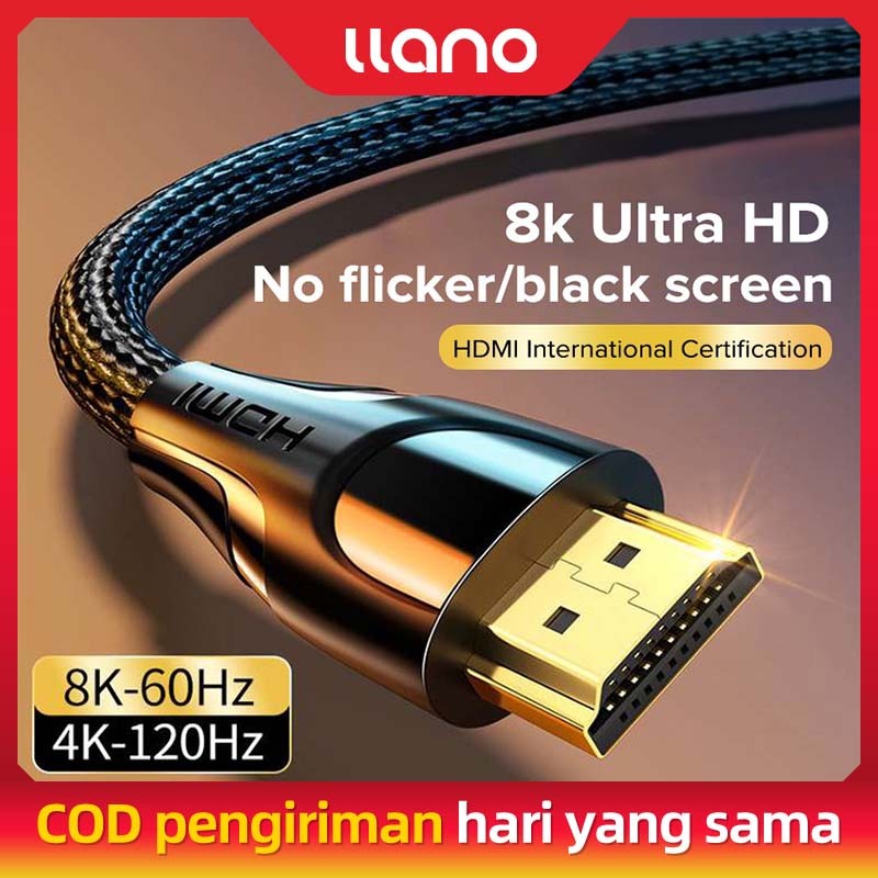 LLANO Kabel HDMI To HDMI 8K 2.1 3D Braided cable  60hz/144hz Ultra High Speed Transmission Cable 48G