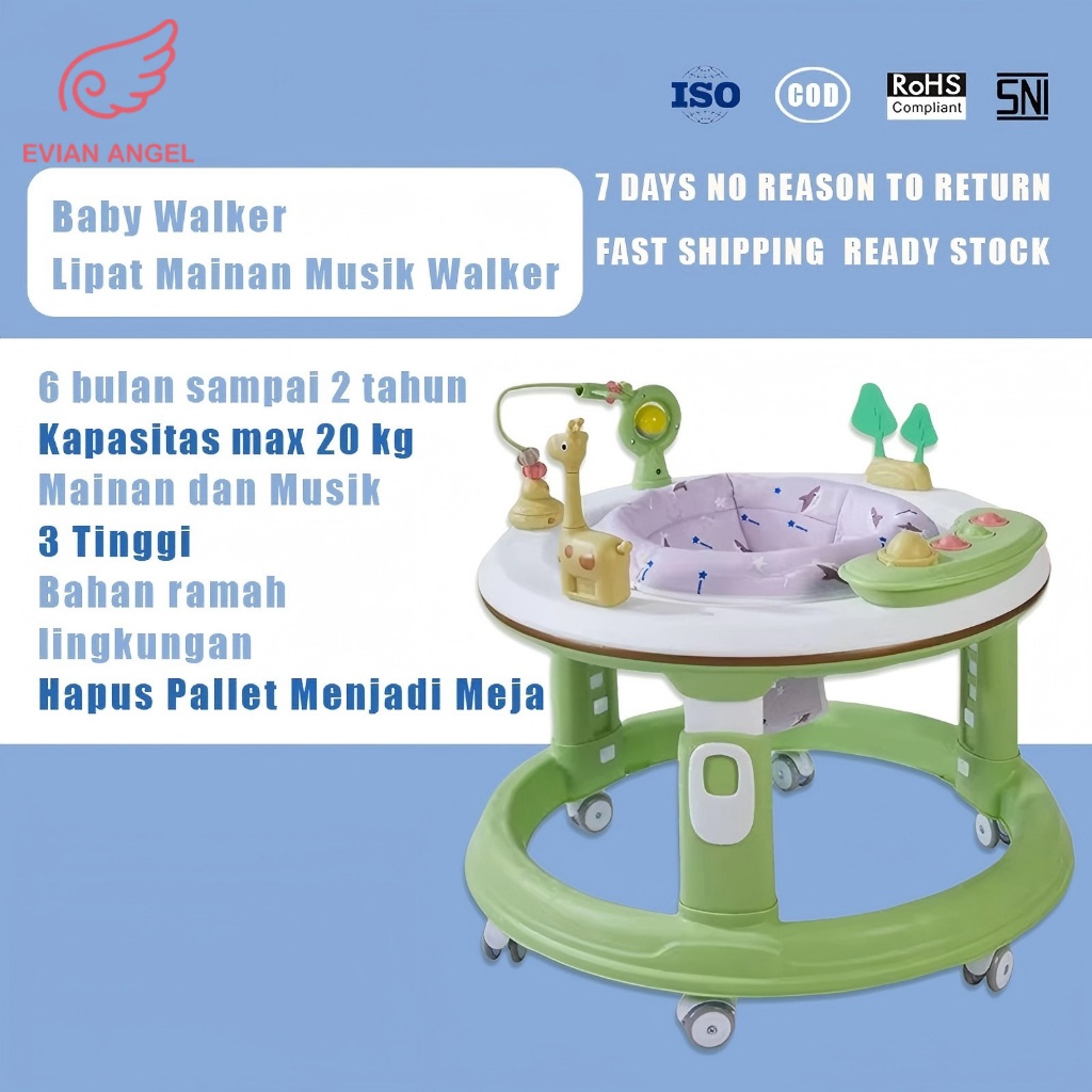 EVIANANGEL Baby Walker / Lipat Musik Walker Bayi Baby Walker Family Kereta Dorong Bayi Bisa Lipat Ad