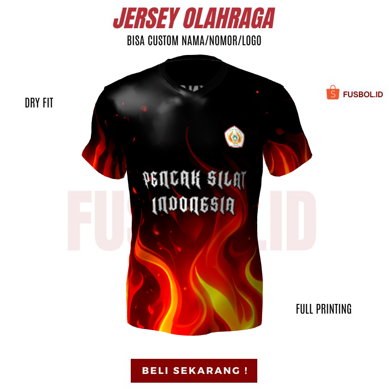 Kaos Jersey Pencak Silat Hitam Merah Motif Api 431 - Jersey Beladiri Custom