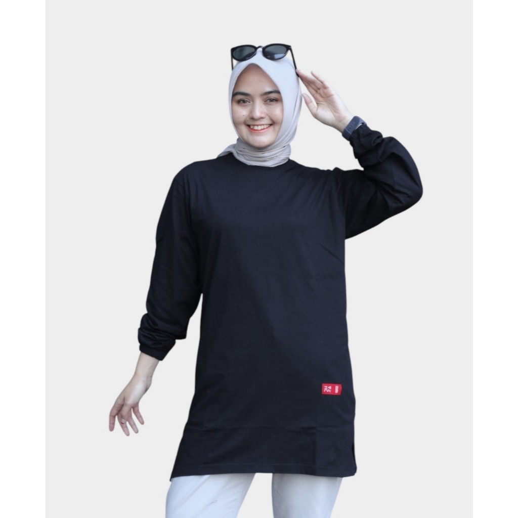Tunik Polos Jumbo Oversize Bahan Kaos Katun Premium Lengan Karet | Kaos Wanita Muslimah