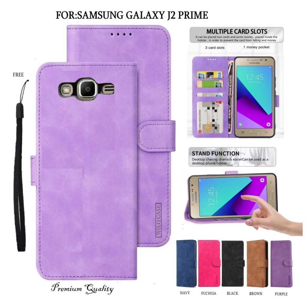 Premium Quality Wilo Case Samsung Galaxy J2 Prime Flip Case Wallet Luxury Style With Card Slot