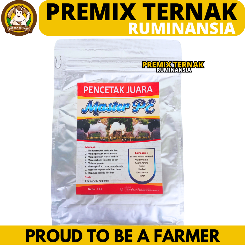 PREMIX KAMBING MASTER PE 1KG - Premix Kambing Pemacu Pertumbuhan Penggemukan & Pelebat Bulu Kambing