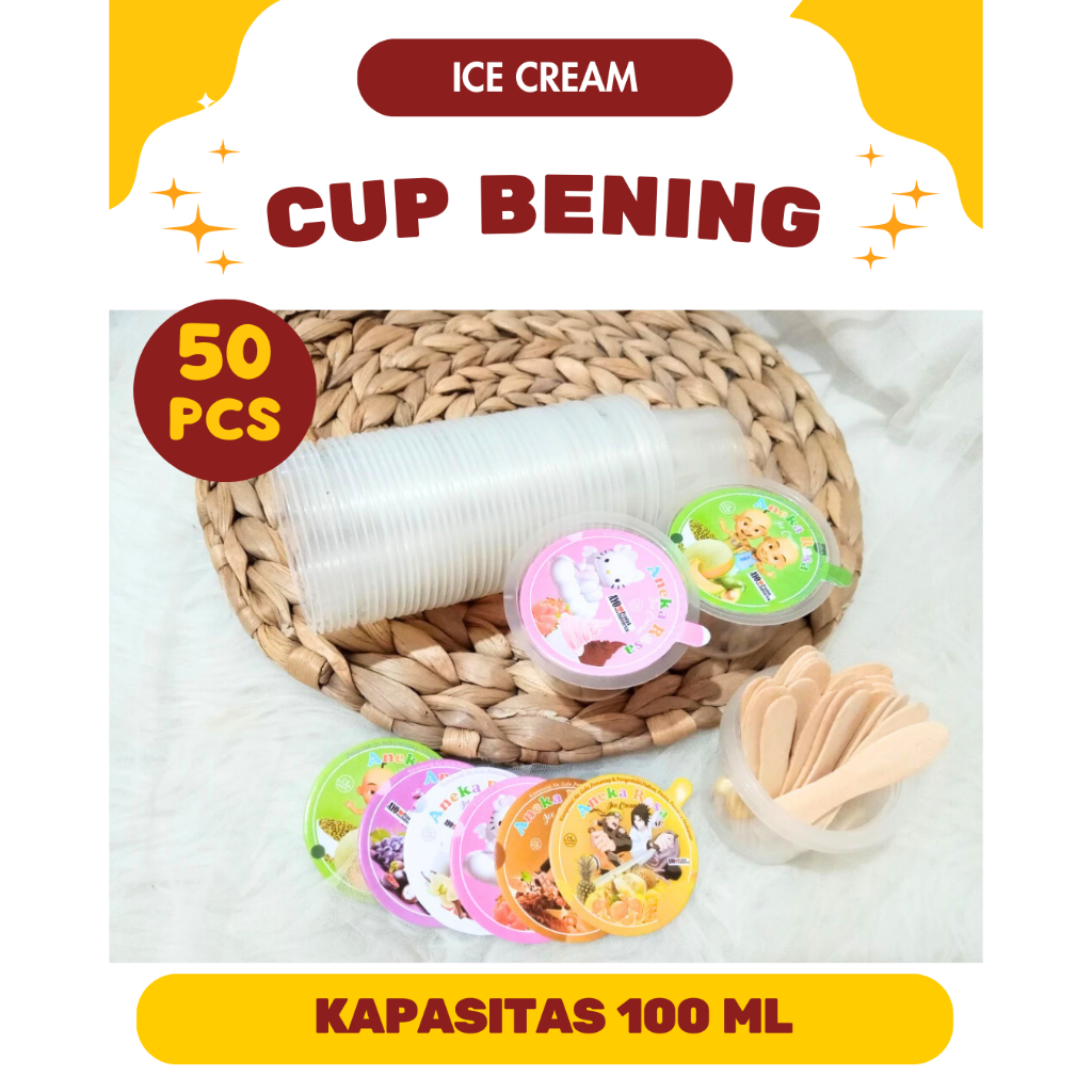 Cup Es Krim Bening 100ml Cup Plastik Isi 50pcs Wadah Es Krim Keliling Bisa COD