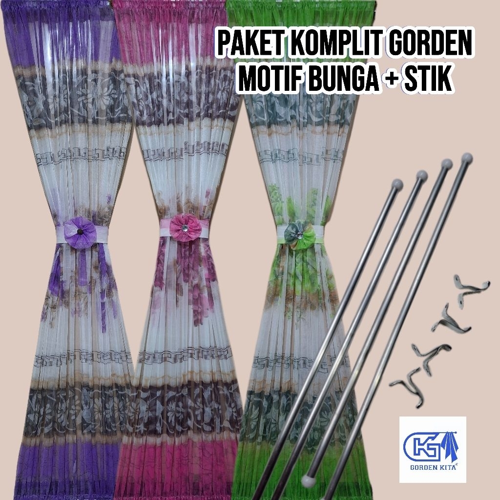 Gorden Kupu-Kupu Fullset Stik Besi Vitrase Motif Bunga