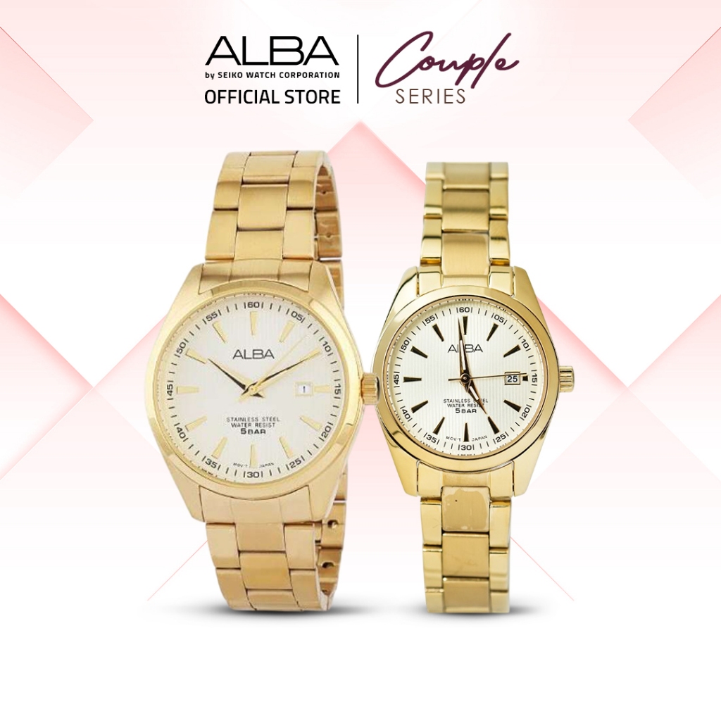 ALBA Jam Tangan COUPLE AG8384 & AH7A22 Quartz Gold Watch