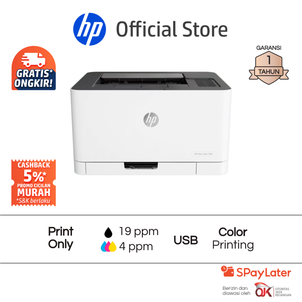 Printer HP Laser 150a / 150nw Print Only USB / Wifi Color Colour Warna Garansi 1 Tahun Promo Murah G