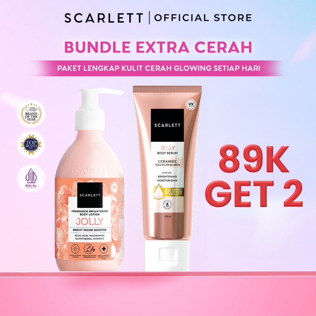 Scarlett Whitening Bundle Extra Cerah - Fragrance Brightening Body Lotion Bright Mood Booster