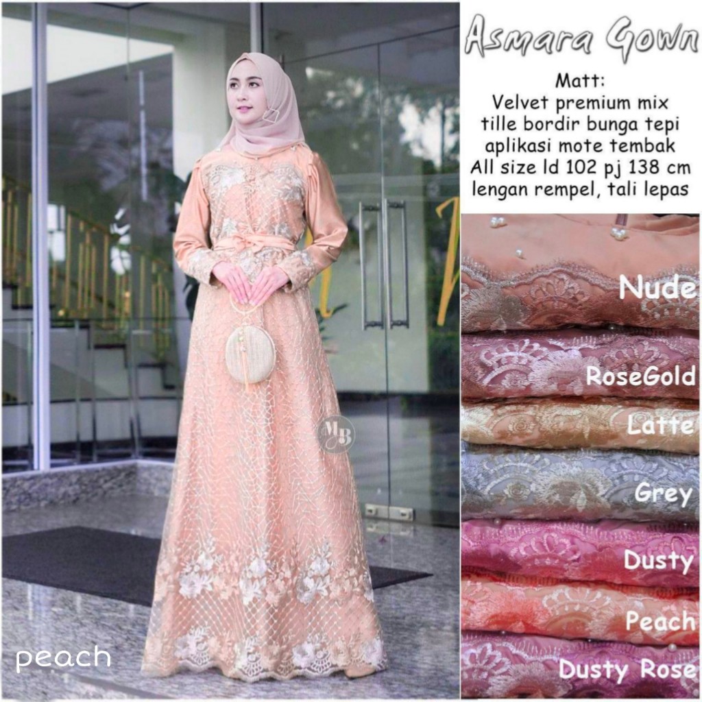 Asmara Gown Gaun Pesta Syar'i Muslimah Wanita Import Grosir COD LD 120 | Gamis Tile Brokat JUMBO | D