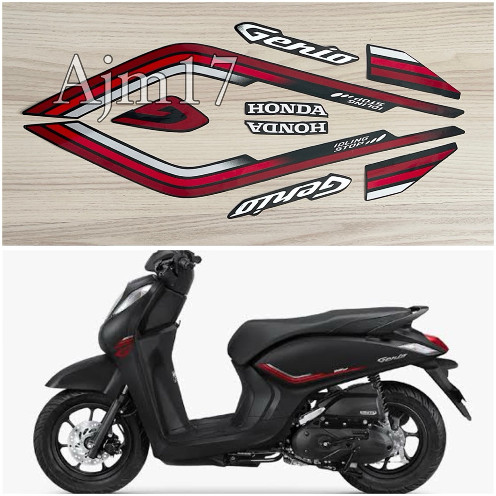 STIKER STRIPING MOTOR GENIO 2026 ISS HITAM LIS MERAH