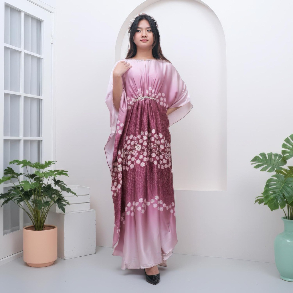 Arnis Kaftan Monika Armani Silk Motif Gamis Busui Friendly / COD