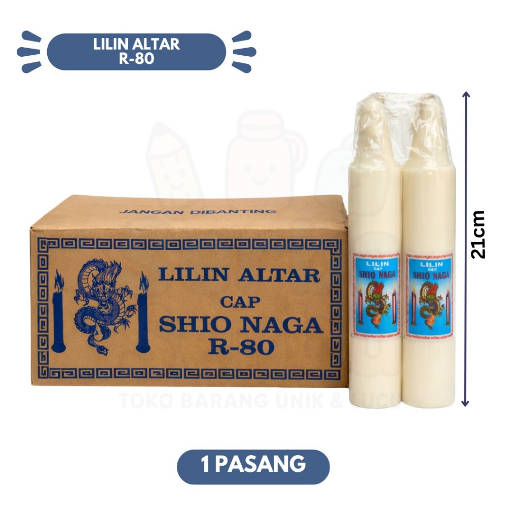 Lilin Altar R-80 Shio Naga 1 Pasang (2 Pcs) 21cm, Tutup Plastik, Cahaya Stabil & Tahan Lama