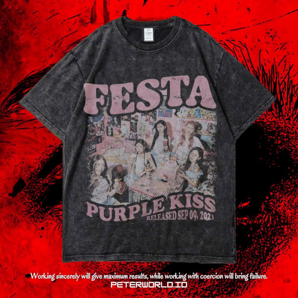 KAOS OVERSIZED / KAOS WASHED / STONE WASH / OVERSIZED T SHIRT / KAOS PURPLE KISS FESTA WASHING VINTA