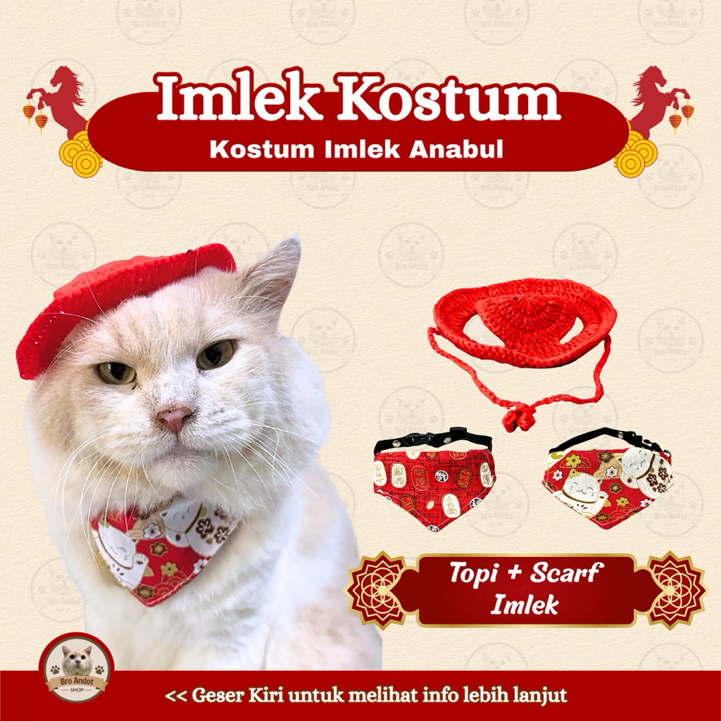 Kostume Imlek Anabul – Topi & Scarf Imlek Lucu untuk Kucing & Anjing - Bandana / Syal / Kalung