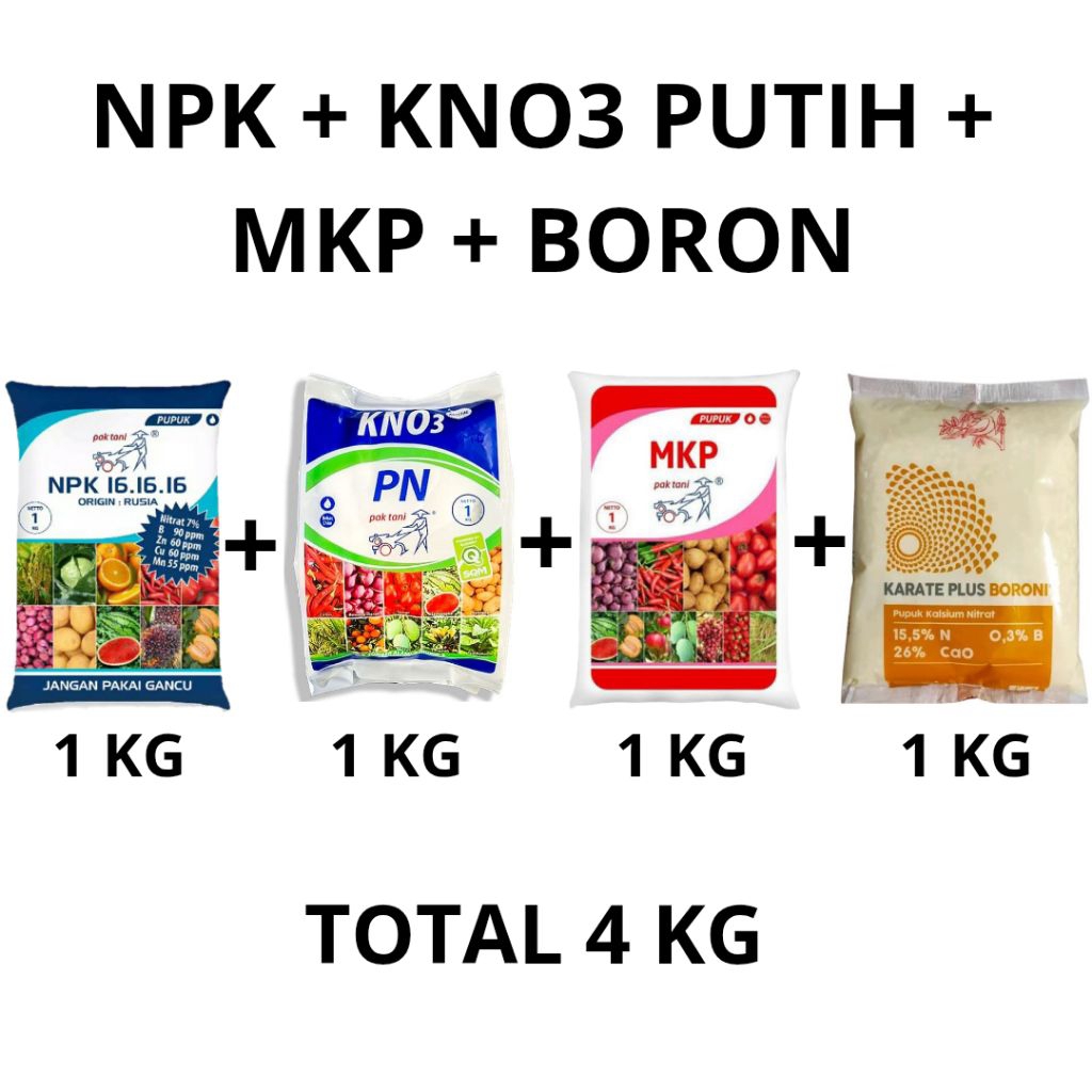 MKP KNO3 BORON Paket Pupuk MKP KNO3 Boron NPK 4 Kg untuk Pertumbuhan dan Pembuahan Tanaman Anggur Sa