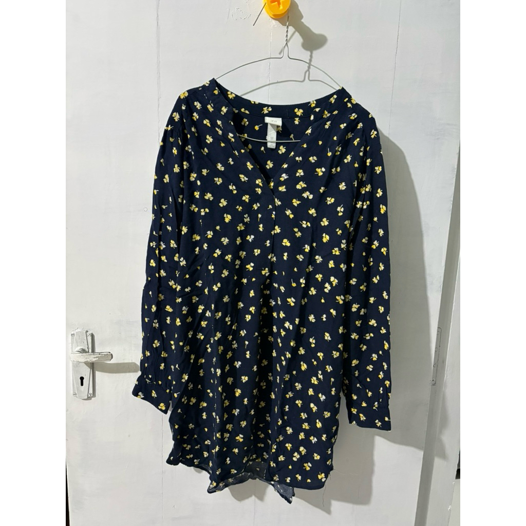 Blouse tunik motif semanggi navy HM