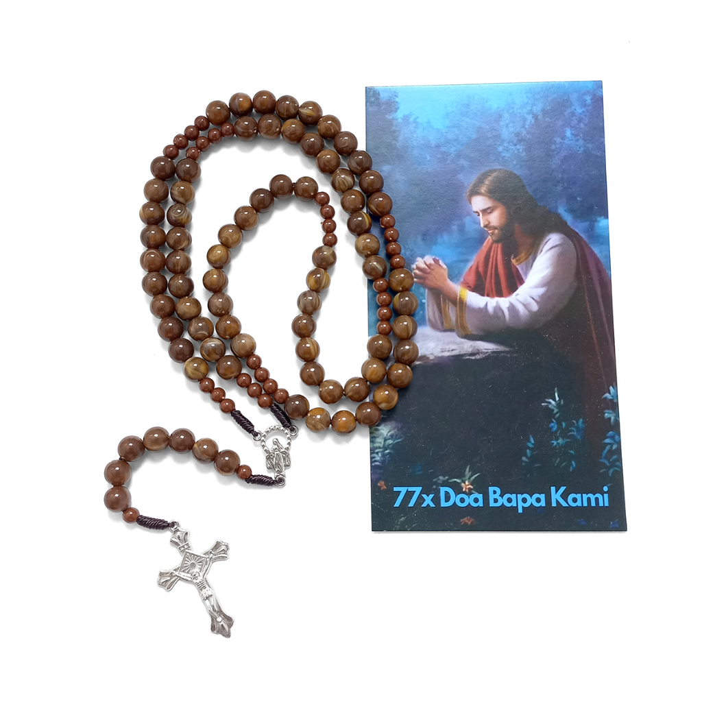 Kalung Rosario 77 Bapa Kami Mote Marmer Coklat - Rosario 77x Doa Bapa Kami - Rosario 77 Bapa Kami