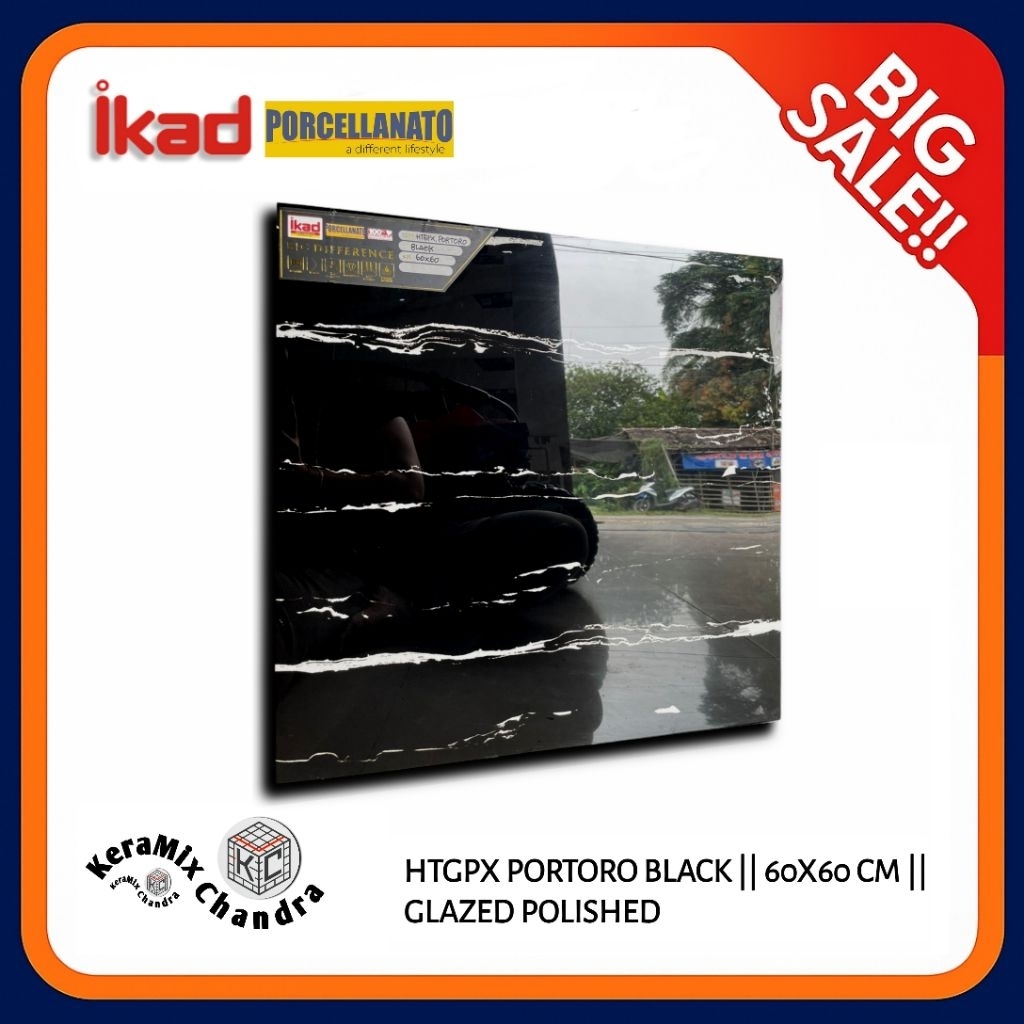 Granit Hitam Motif | IKAD HTGPX Portoro Black 60x60 KW 1 Grade A - Glazed Polished | Granit Hitam Mo