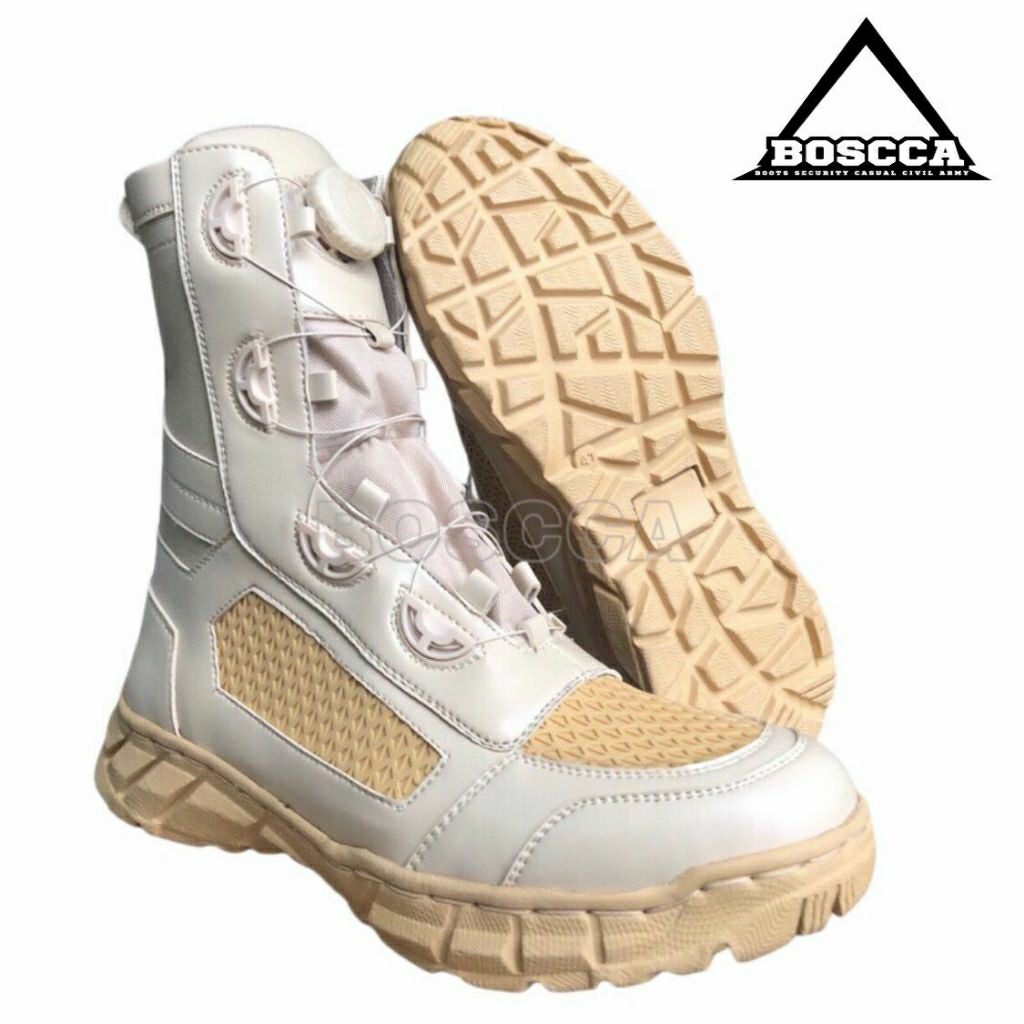 Sepatu PDL jaring tawon cream Tali putar  sol wb Merek boscca