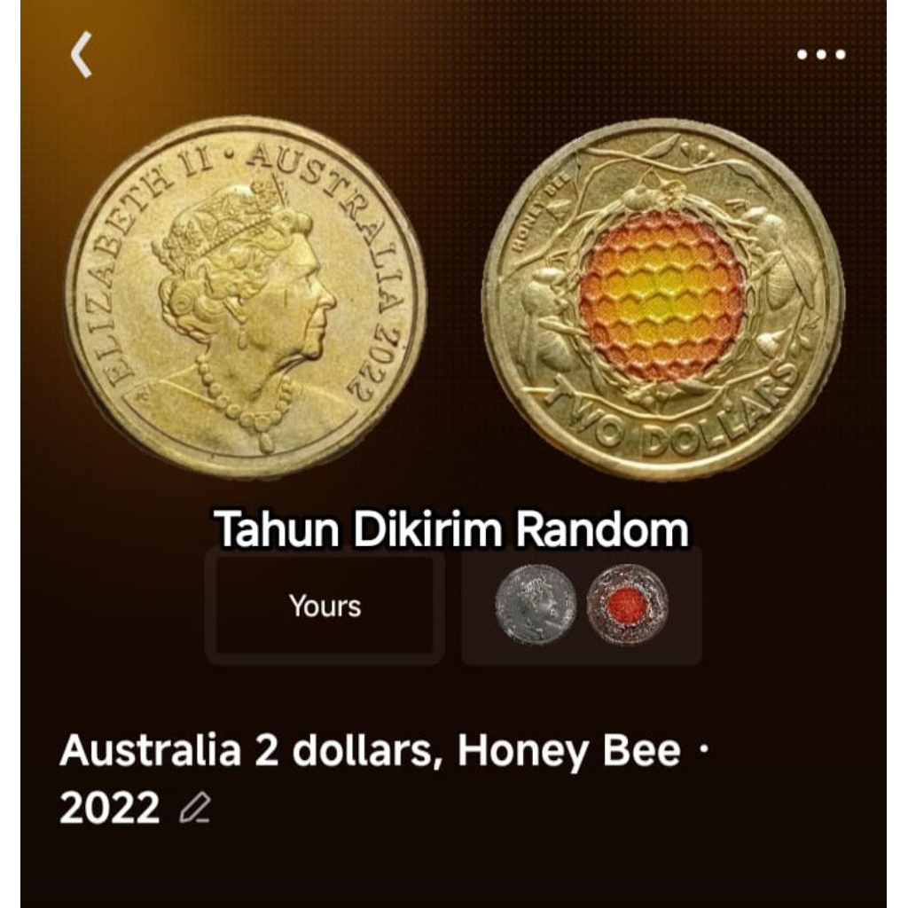 TP008 Koin Australia Kangoroo Two Dollars Honey Bee 2022 Elizabeth Koleksi coin lama antik kuno jadu