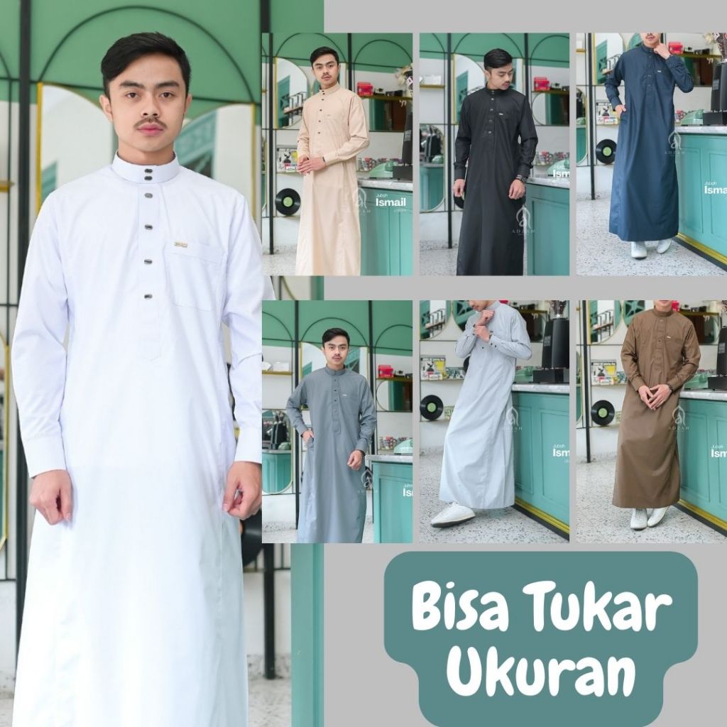 Jubah Gamis Pria Kerah Tegak Lengan Panjang Model  Kemeja Bahan Katun Premium