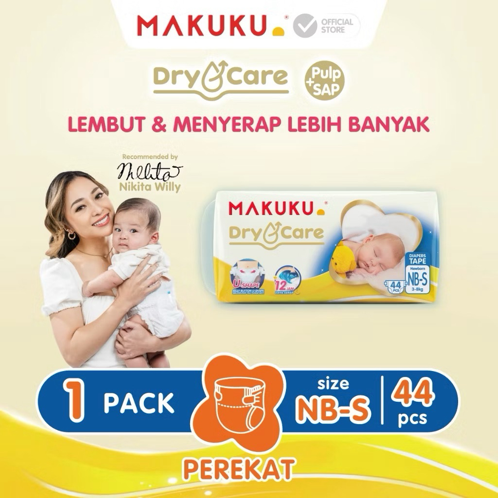MAKUKU Dry Care Drycare Popok Tipe Type Tape Tapped Perekat Taped NBS44 NB S44 NBS S Isi 44 NB-S44 N